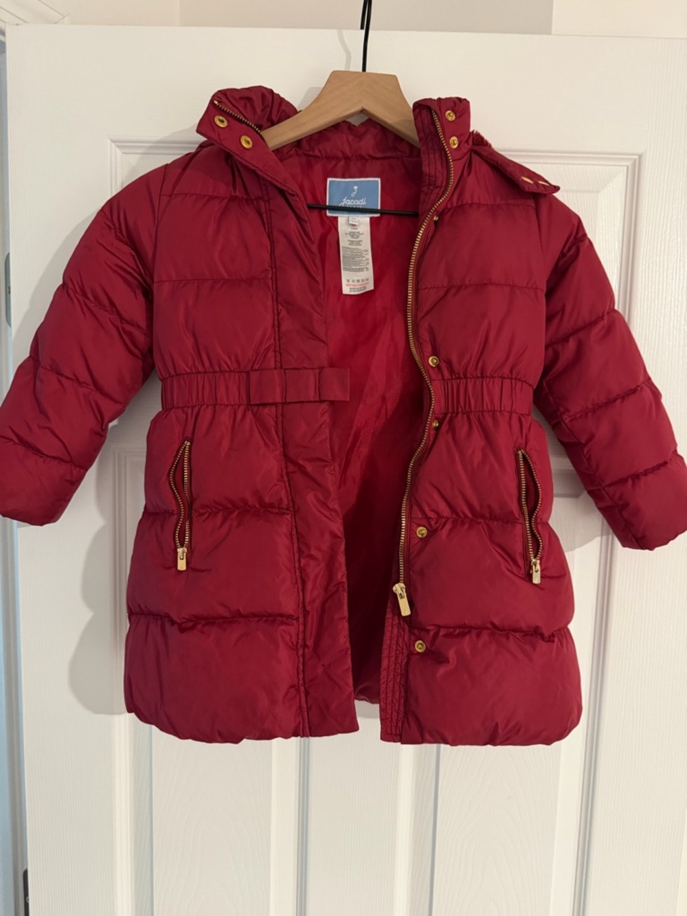 Jacadi Paris Toddler Girl Hooded Puffer Jacket - Maroon- size 5
